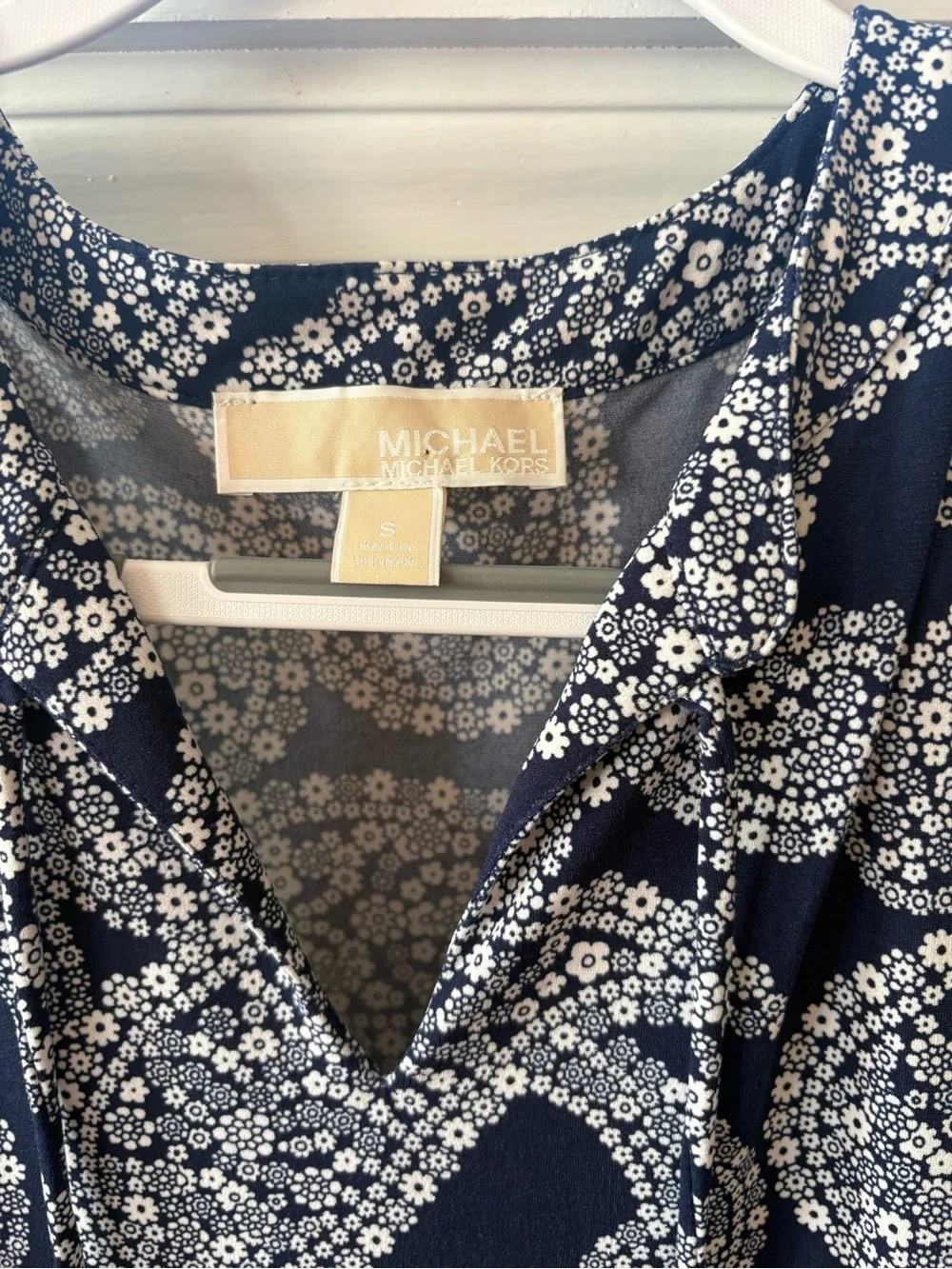 Michael Kors Navy and White Paisley Midi Dress